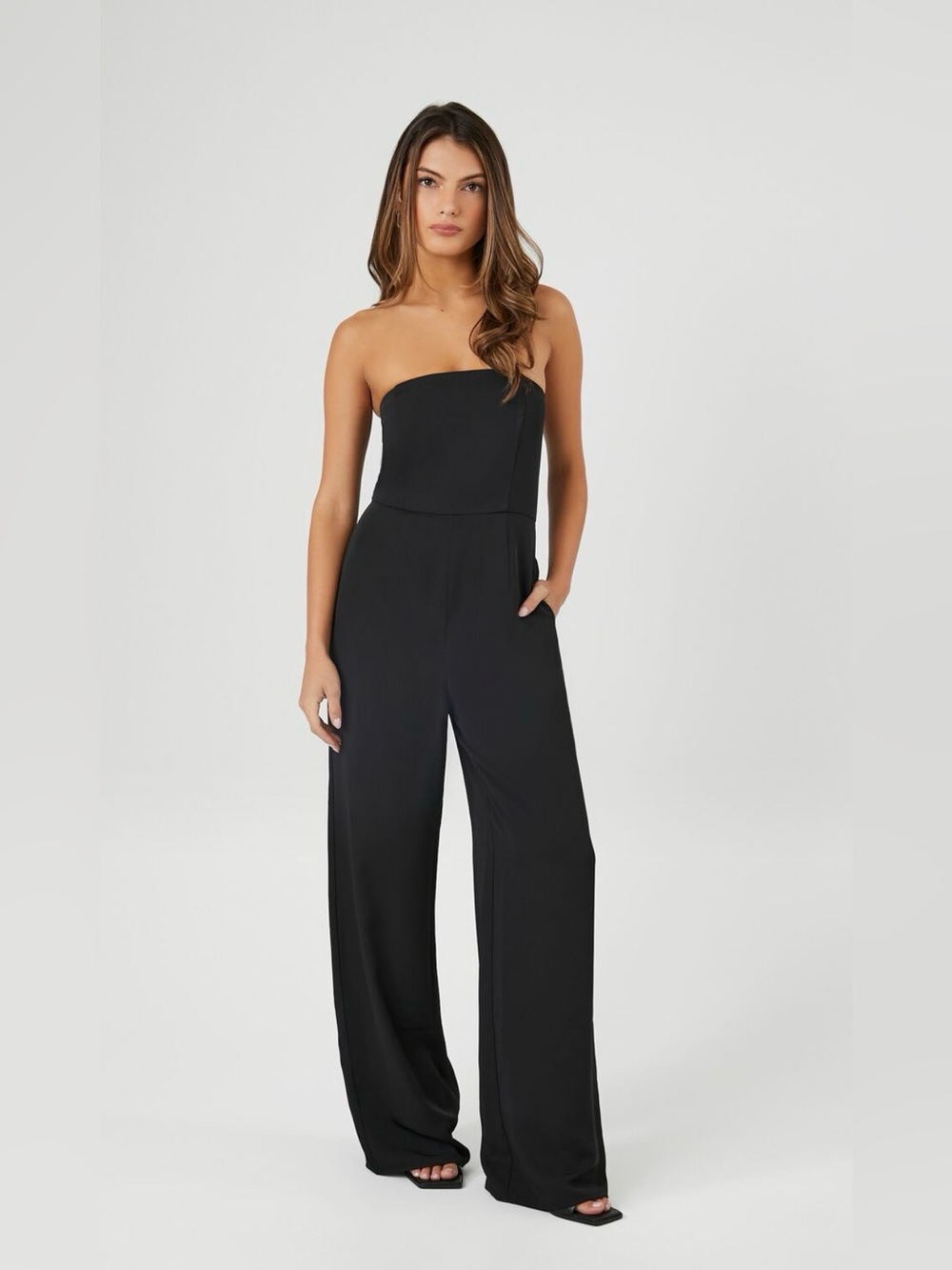 Forever 21 Strapless Black Wide-Leg Jumpsuit